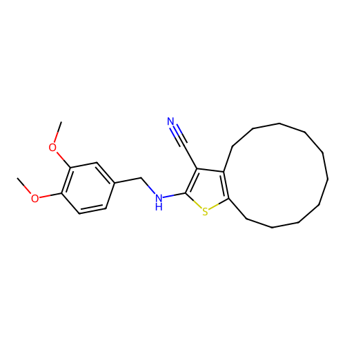 2-((3,4-dimethoxybenzyl)amino)-4,5,6,7,8,9,10,11,12,13-decahydrocyclododeca[b]thiophene-3-carbonitrile structure