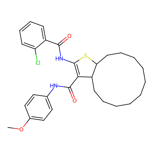 2-{[(2-chlorophenyl)carbonyl]amino}-N-(4-methoxyphenyl)-3a,4,5,6,7,8,9,10,11,12,13,13a-dodecahydrocyclododeca[b]thiophene-3-carboxamide structure