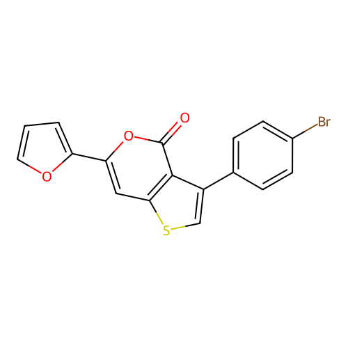 3-(4-bromophenyl)-6-(furan-2-yl)-4H-thieno[3,2-c]pyran-4-one structure