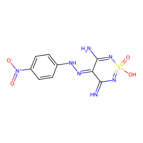 4-((E)-(4-Nitrophenyl)diazenyl)-2H-1,2,6-thiadiazine-3,5-diamine 1,1-dioxide structure