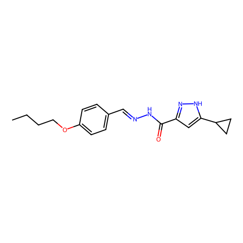 (E)-N'-(4-butoxybenzylidene)-3-cyclopropyl-1H-pyrazole-5-carbohydrazide structure