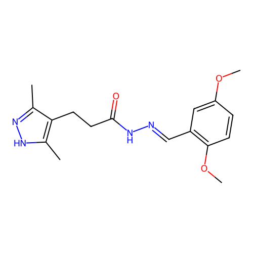 (E)-N'-(2,5-dimethoxybenzylidene)-3-(3,5-dimethyl-1H-pyrazol-4-yl)propanehydrazide structure