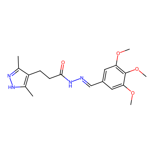(E)-3-(3,5-dimethyl-1H-pyrazol-4-yl)-N'-(3,4,5-trimethoxybenzylidene)propanehydrazide structure