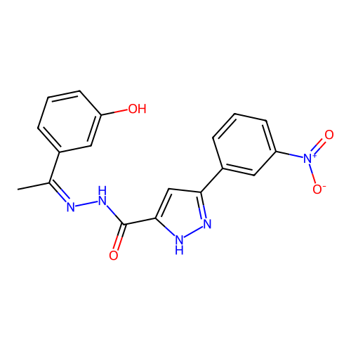 (Z)-N'-(1-(3-hydroxyphenyl)ethylidene)-3-(3-nitrophenyl)-1H-pyrazole-5-carbohydrazide structure