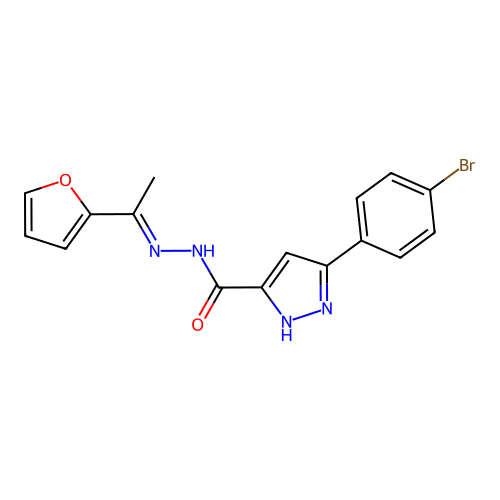 3-(4-bromophenyl)-N'-[(E)-1-(2-furyl)ethylidene]-1H-pyrazole-5-carbohydrazide structure