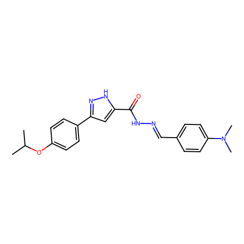 (E)-N'-(4-(dimethylamino)benzylidene)-3-(4-isopropoxyphenyl)-1H-pyrazole-5-carbohydrazide structure