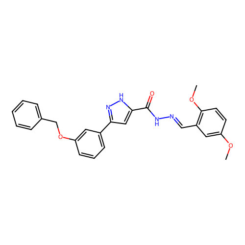3-[3-(benzyloxy)phenyl]-N'-[(E)-(2,5-dimethoxyphenyl)methylidene]-1H-pyrazole-5-carbohydrazide structure