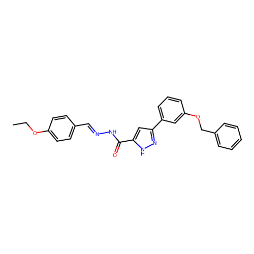 3-[3-(benzyloxy)phenyl]-N'-[(E)-(4-ethoxyphenyl)methylidene]-1H-pyrazole-5-carbohydrazide structure