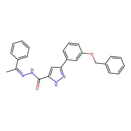 (Z)-3-(3-(benzyloxy)phenyl)-N'-(1-phenylethylidene)-1H-pyrazole-5-carbohydrazide structure
