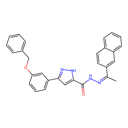 3-[3-(benzyloxy)phenyl]-N'-[(1Z)-1-(naphthalen-2-yl)ethylidene]-1H-pyrazole-5-carbohydrazide structure