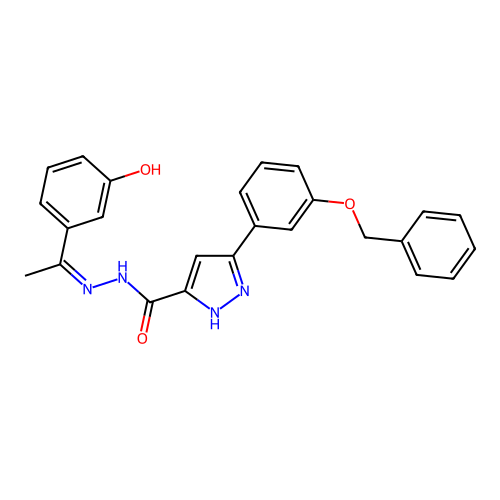 3-[3-(benzyloxy)phenyl]-N'-[(1Z)-1-(3-hydroxyphenyl)ethylidene]-1H-pyrazole-5-carbohydrazide structure