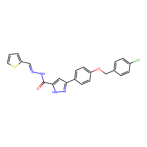 3-(4-((4-CL-Benzyl)oxy)PH)-N'-(2-thienylmethylene)-1H-pyrazole-5-carbohydrazide structure