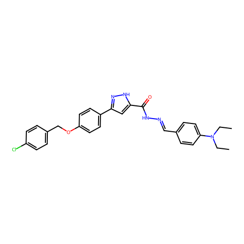 3-{4-[(4-chlorobenzyl)oxy]phenyl}-N'-{(E)-[4-(diethylamino)phenyl]methylidene}-1H-pyrazole-5-carbohydrazide structure