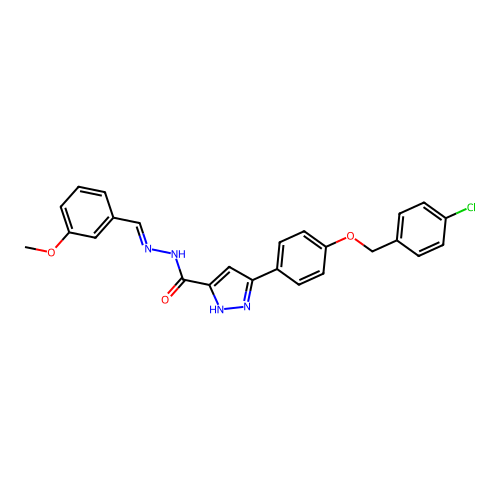 3-(4-((4-CL-Benzyl)oxy)PH)N'-(3-methoxybenzylidene)-1H-pyrazole-5-carbohydrazide structure
