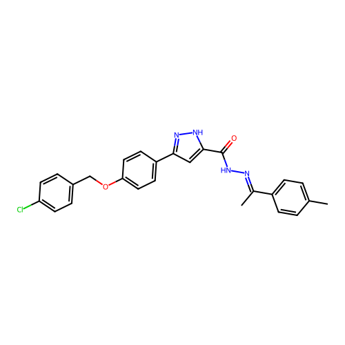 3(4-((4-CL-Benzyl)oxy)PH)N'-(1-(4-ME-PH)ethylidene)-1H-pyrazole-5-carbohydrazide structure