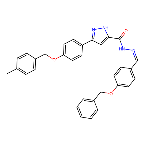 3-[4-[(4-methylphenyl)methoxy]phenyl]-N-[(Z)-(4-phenylmethoxyphenyl)methylideneamino]-1H-pyrazole-5-carboxamide structure
