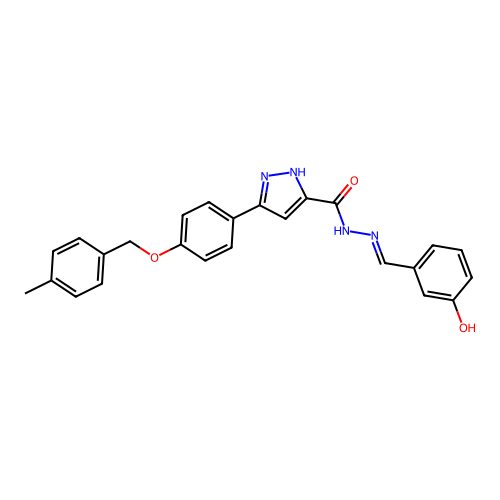 (E)-N'-(3-hydroxybenzylidene)-3-(4-((4-methylbenzyl)oxy)phenyl)-1H-pyrazole-5-carbohydrazide structure