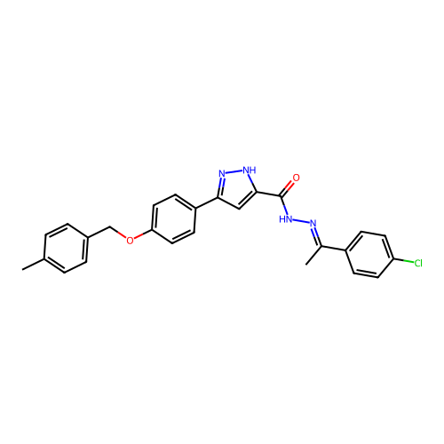 N'-(1-(4-CL-PH)Ethylidene)3(4-((4-ME-benzyl)oxy)PH)-1H-pyrazole-5-carbohydrazide structure