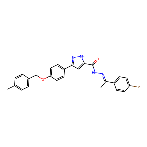 N'-(1-(4-BR-PH)Ethylidene)3(4-((4-ME-benzyl)oxy)PH)-1H-pyrazole-5-carbohydrazide structure