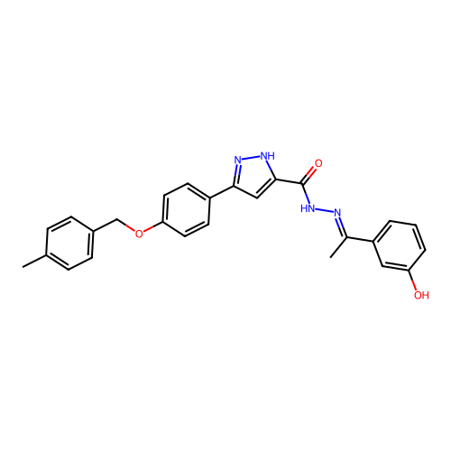 (E)-N'-(1-(3-hydroxyphenyl)ethylidene)-3-(4-((4-methylbenzyl)oxy)phenyl)-1H-pyrazole-5-carbohydrazide structure
