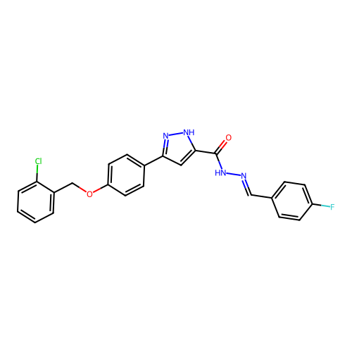 3-(4-((2-CL-Benzyl)oxy)PH)-N'-(4-fluorobenzylidene)-1H-pyrazole-5-carbohydrazide structure