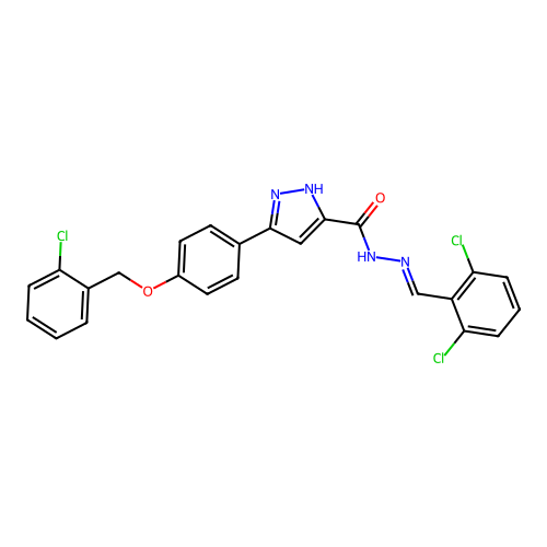 3-{4-[(2-chlorobenzyl)oxy]phenyl}-N'-[(E)-(2,6-dichlorophenyl)methylidene]-1H-pyrazole-5-carbohydrazide structure