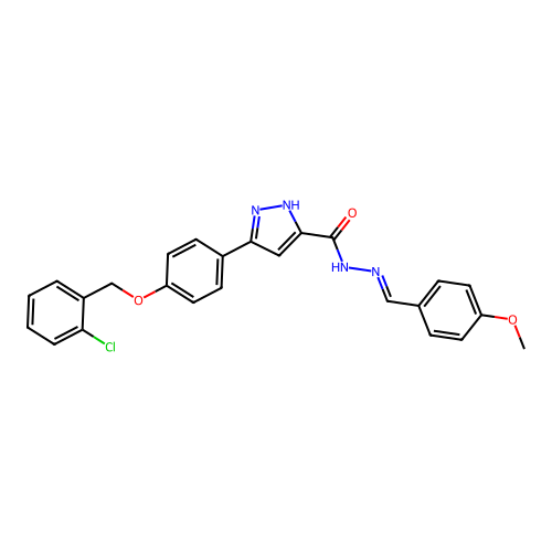3-{4-[(2-chlorobenzyl)oxy]phenyl}-N'-[(E)-(4-methoxyphenyl)methylidene]-1H-pyrazole-5-carbohydrazide structure