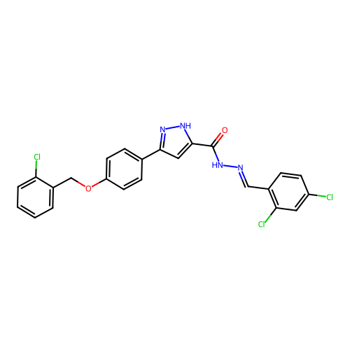 3-{4-[(2-chlorobenzyl)oxy]phenyl}-N'-[(E)-(2,4-dichlorophenyl)methylidene]-1H-pyrazole-5-carbohydrazide structure