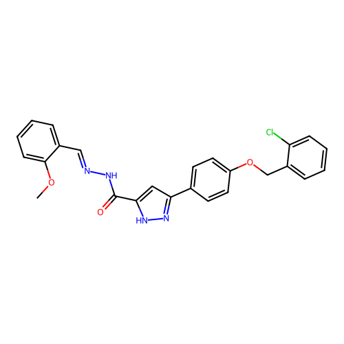 3-(4-((2-CL-Benzyl)oxy)PH)N'-(2-methoxybenzylidene)-1H-pyrazole-5-carbohydrazide structure