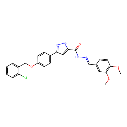 3-{4-[(2-chlorobenzyl)oxy]phenyl}-N'-[(E)-(3,4-dimethoxyphenyl)methylidene]-1H-pyrazole-5-carbohydrazide structure