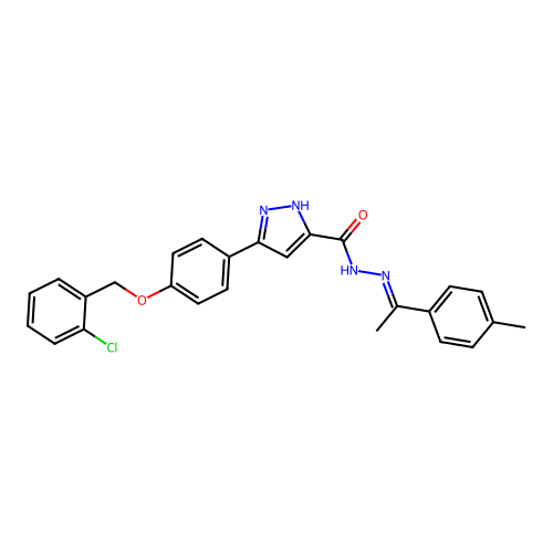 3(4-((2-CL-Benzyl)oxy)PH)N'-(1-(4-ME-PH)ethylidene)-1H-pyrazole-5-carbohydrazide structure