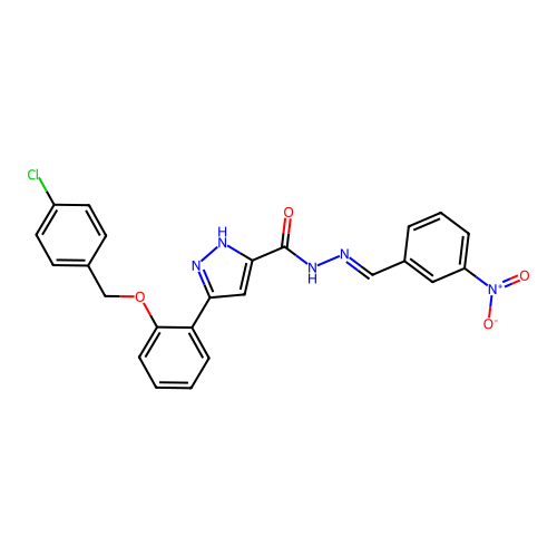3-(2-((4-CL-Benzyl)oxy)PH)-N'-(3-nitrobenzylidene)-1H-pyrazole-5-carbohydrazide structure