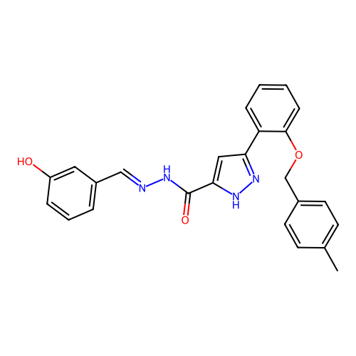 (E)-N'-(3-hydroxybenzylidene)-3-(2-((4-methylbenzyl)oxy)phenyl)-1H-pyrazole-5-carbohydrazide structure