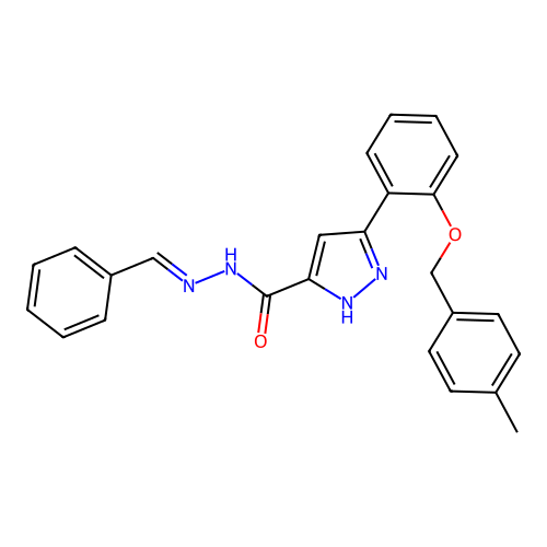 3-{2-[(4-methylbenzyl)oxy]phenyl}-N'-[(E)-phenylmethylidene]-1H-pyrazole-5-carbohydrazide structure