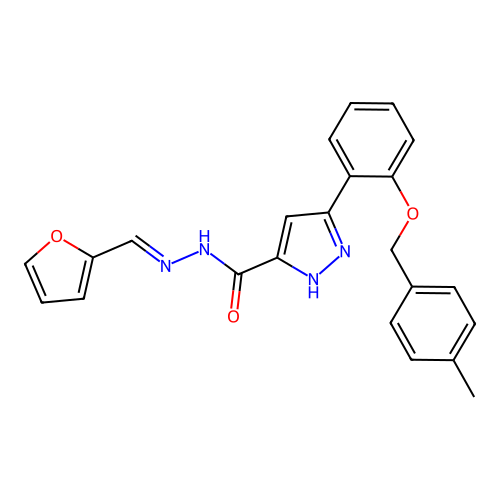 (E)-N'-(furan-2-ylmethylene)-3-(2-((4-methylbenzyl)oxy)phenyl)-1H-pyrazole-5-carbohydrazide structure