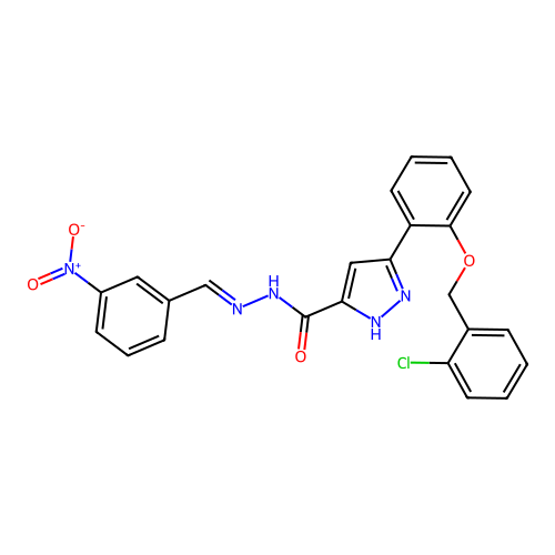 3-{2-[(2-chlorobenzyl)oxy]phenyl}-N'-[(E)-(3-nitrophenyl)methylidene]-1H-pyrazole-5-carbohydrazide structure