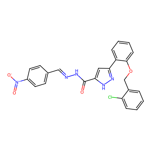 3-{2-[(2-chlorobenzyl)oxy]phenyl}-N'-[(E)-(4-nitrophenyl)methylidene]-1H-pyrazole-5-carbohydrazide structure