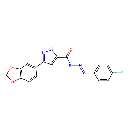 3-(1,3-benzodioxol-5-yl)-N'-[(E)-(4-fluorophenyl)methylidene]-1H-pyrazole-5-carbohydrazide structure