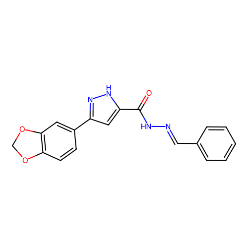 3-(1,3-benzodioxol-5-yl)-N'-[(E)-phenylmethylidene]-1H-pyrazole-5-carbohydrazide structure