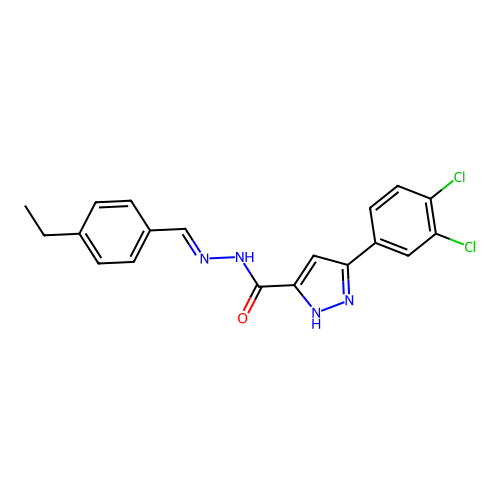 (E)-3-(3,4-dichlorophenyl)-N'-(4-ethylbenzylidene)-1H-pyrazole-5-carbohydrazide structure