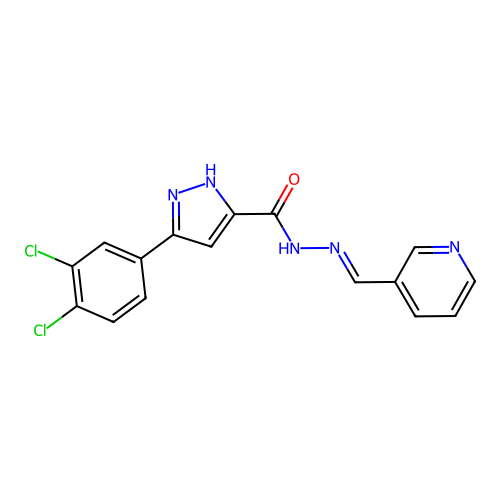(E)-3-(3,4-dichlorophenyl)-N'-(pyridin-3-ylmethylene)-1H-pyrazole-5-carbohydrazide structure