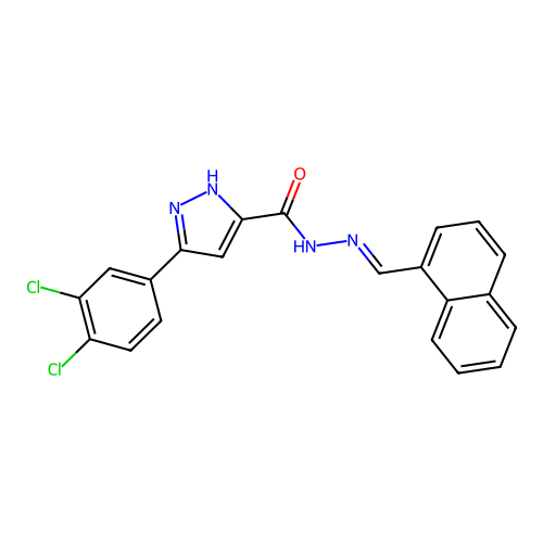 N-((1E)-2-naphthyl-1-azavinyl)[3-(3,4-dichlorophenyl)pyrazol-5-yl]carboxamide structure