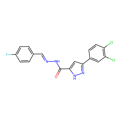 (E)-3-(3,4-dichlorophenyl)-N'-(4-fluorobenzylidene)-1H-pyrazole-5-carbohydrazide structure