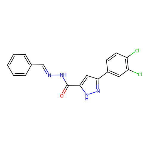 (E)-N'-benzylidene-3-(3,4-dichlorophenyl)-1H-pyrazole-5-carbohydrazide structure