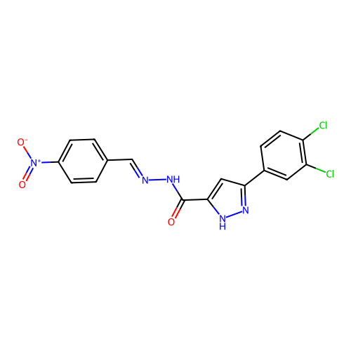 (E)-3-(3,4-dichlorophenyl)-N'-(4-nitrobenzylidene)-1H-pyrazole-5-carbohydrazide structure