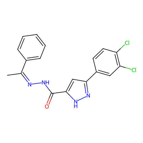 (Z)-3-(3,4-dichlorophenyl)-N'-(1-phenylethylidene)-1H-pyrazole-5-carbohydrazide structure