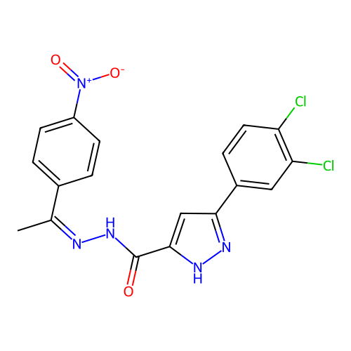 3-(3,4-dichlorophenyl)-N'-[(1Z)-1-(4-nitrophenyl)ethylidene]-1H-pyrazole-5-carbohydrazide structure
