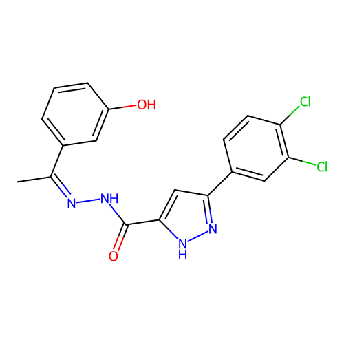 3-(3,4-dichlorophenyl)-N'-[(1Z)-1-(3-hydroxyphenyl)ethylidene]-1H-pyrazole-5-carbohydrazide structure