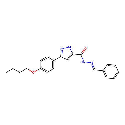 (E)-N'-benzylidene-3-(4-butoxyphenyl)-1H-pyrazole-5-carbohydrazide structure