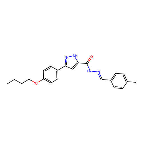 (E)-3-(4-butoxyphenyl)-N'-(4-methylbenzylidene)-1H-pyrazole-5-carbohydrazide structure